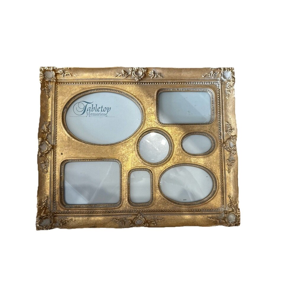 French Ornate Melannco Vogue 7 Photo Picture Frame 15.5" x 12.5" Distressed Gold